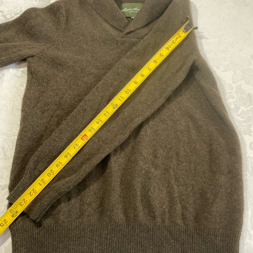 Eddie Bauer Lambs Wool Sweater Mens Size XLT Olive Green Shawl Neck Pullover - Picture 9 of 9